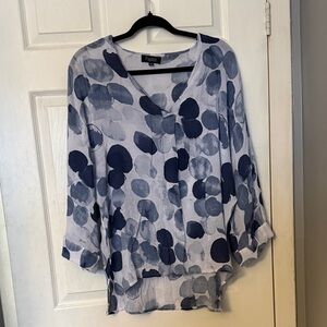 Papillon Blanc Navy and Light Blue Polka Dot V-Neck Tunic